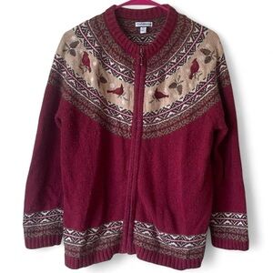 Vintage Croft & Barrow Fair Isle Cardinal Zip-Front Cardigan Sweater